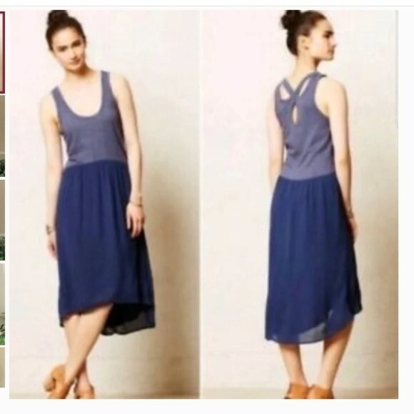 ANTHROPOLOGIE LEFT OF CENTER SIZE MEDIUM BLUE TULIPAN TANK DRESS HI LO HEM - Picture 1 of 9